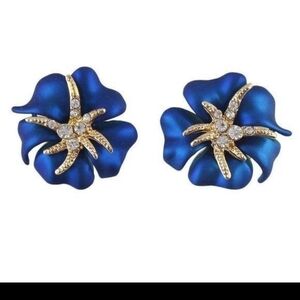 Blue and Gold Floral Earrings